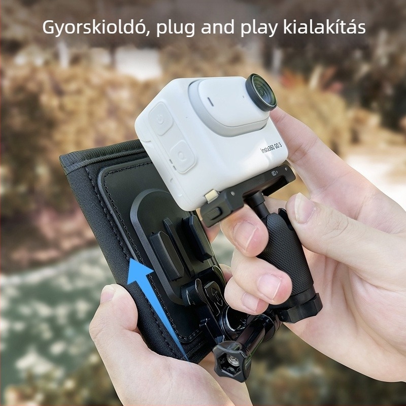 Hátizsákra szerelhető akciókamerákhoz készült klip (Anyag: Nylon+ABS; Kompatibilitás: Általános; Tartozékok: klip, csavarok, alap)