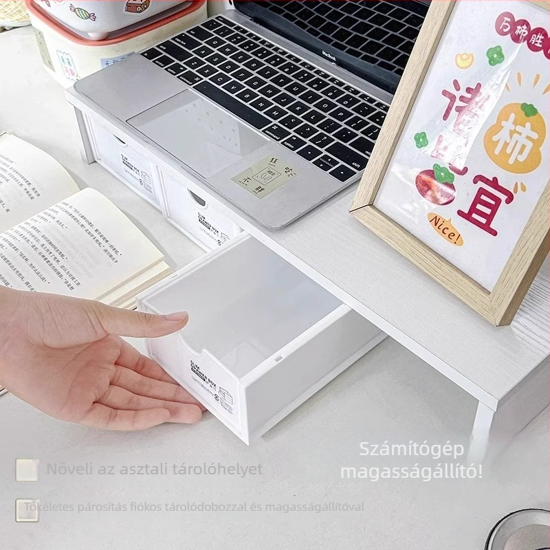 Asztali tárolóállvány és monitorállvány, 1-szintű, műanyag, japán stílus, önálló talp