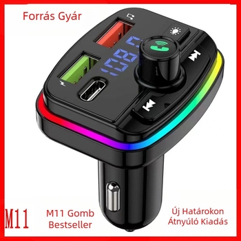Bluetooth autó MP3 lejátszó FM transmitterrel és QC3.0 gyors töltésű USB autós töltő (M7/M11 modell, 12-24V DC bemenet)