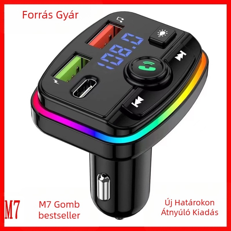Bluetooth autó MP3 lejátszó FM transmitterrel és QC3.0 gyors töltésű USB autós töltő (M7/M11 modell, 12-24V DC bemenet)