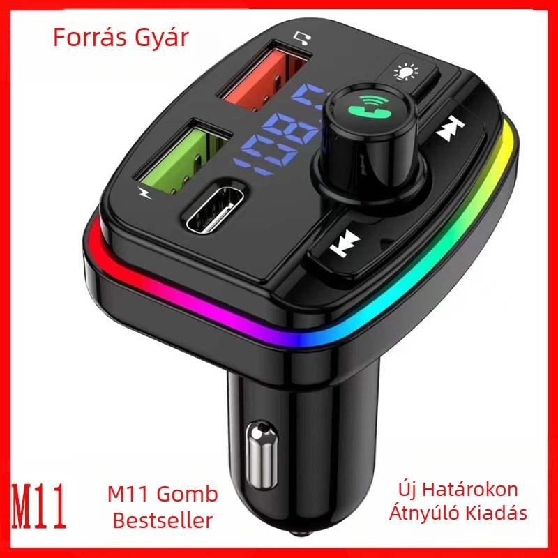 Bluetooth autó MP3 lejátszó FM transmitterrel és QC3.0 gyors töltésű USB autós töltő (M7/M11 modell, 12-24V DC bemenet)