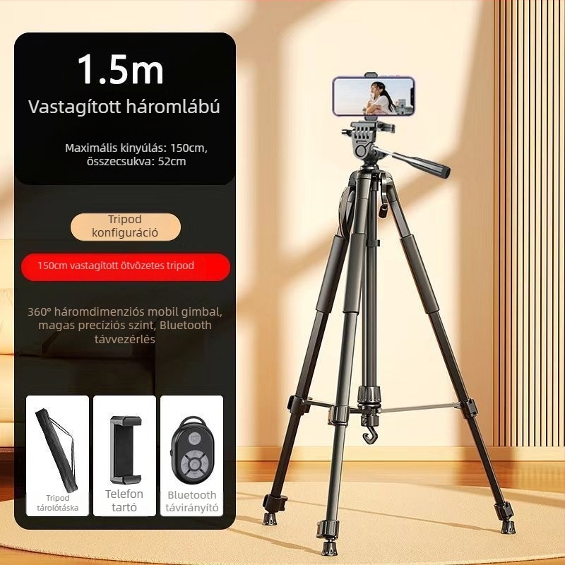 Rozsdamentes acél állvány DSLR, tükör nélküli és okostelefonhoz – univerzális csatlakozás, távirányító nélkül