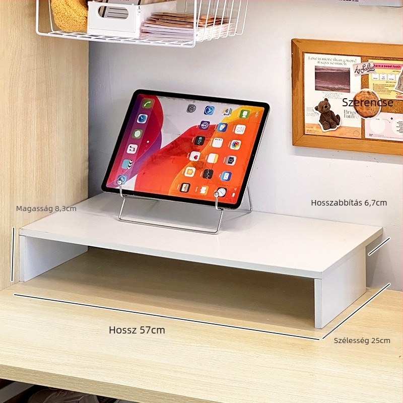 Asztali laptop állvány hézagkitöltő panellel — sűrűséglemez anyag, modern minimális stílus, szerelés szükséges