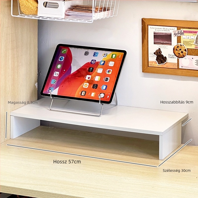 Asztali laptop állvány hézagkitöltő panellel — sűrűséglemez anyag, modern minimális stílus, szerelés szükséges