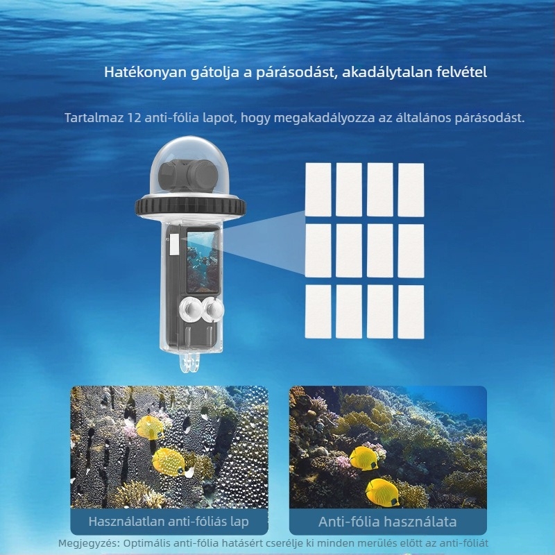 Brdrc búvárvédő héj DJI Osmo Pocket 3-hoz, 40 m mélység, PC anyag, 190 g, tartozékok: vízálló tok, kézi pánt, 1/4 inch adapter alap, hosszú csavar, 12 anti-fog lap