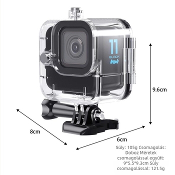 GoPro Hero11 MINI vízálló védőtok, kompatibilis, 60 m merülési mélység, környezetbarát polikarbonát