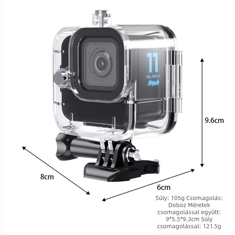 GoPro Hero11 MINI vízálló védőtok, kompatibilis, 60 m merülési mélység, környezetbarát polikarbonát