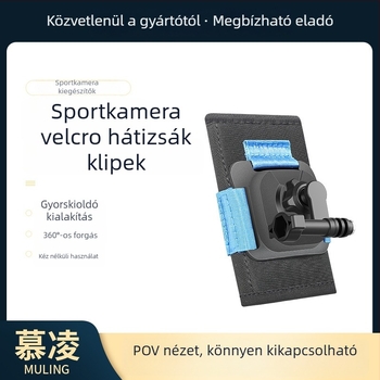 Sportkamera hátizsáknak szánt klipek váll előre rögzítő kerettel — műanyag + SBR búváranyag, testreszabható logó, tartalmaz 360 adaptert és hosszú csavarokat