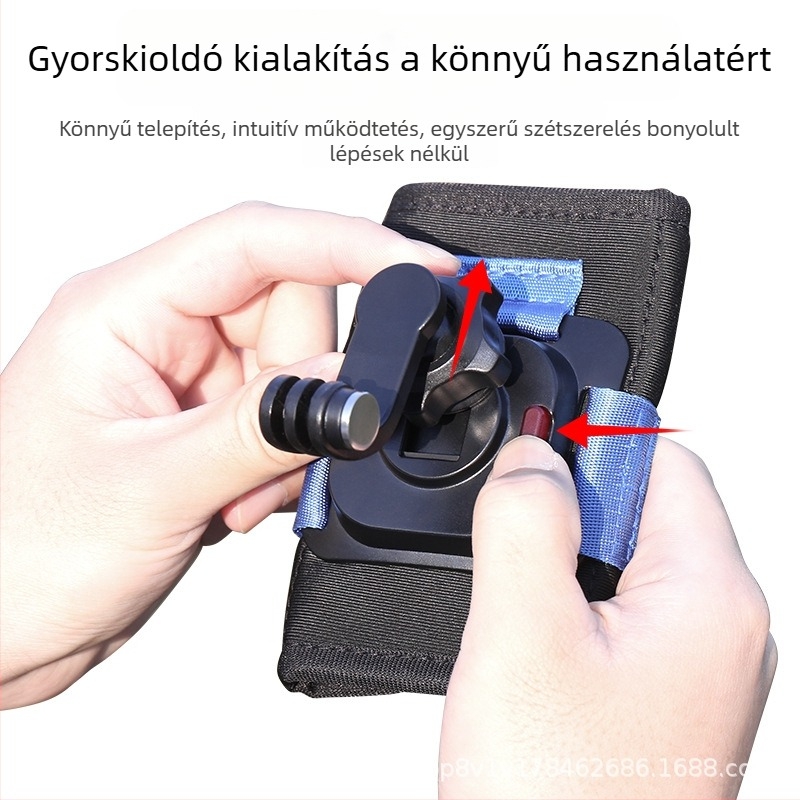Sportkamera hátizsáknak szánt klipek váll előre rögzítő kerettel — műanyag + SBR búváranyag, testreszabható logó, tartalmaz 360 adaptert és hosszú csavarokat