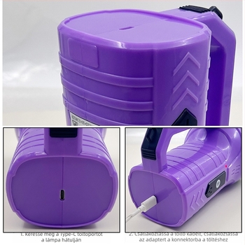 LED zseblámpa, tölthető, ABS ház, 1500 mAh akkumulátor, hatótáv 200 m-ig