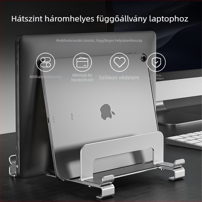 Asztali, függőleges notebook tartó szénacélból, öt kártyahellyel és hőelvezetéssel
