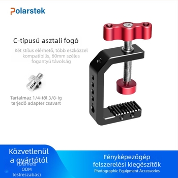 Polarstek kamera csipesz – asztali C-típus rögzítő, alumíniumötvözet, telefon-tartó, maximális teher 2 kg, tömeg 200 g