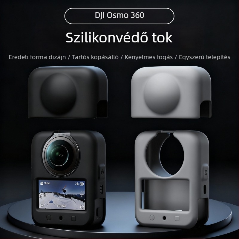 DJI Osmo 360-hoz illő szilikon védőhüvely objektívvédővel – ütésálló, kopásálló, karcolásálló