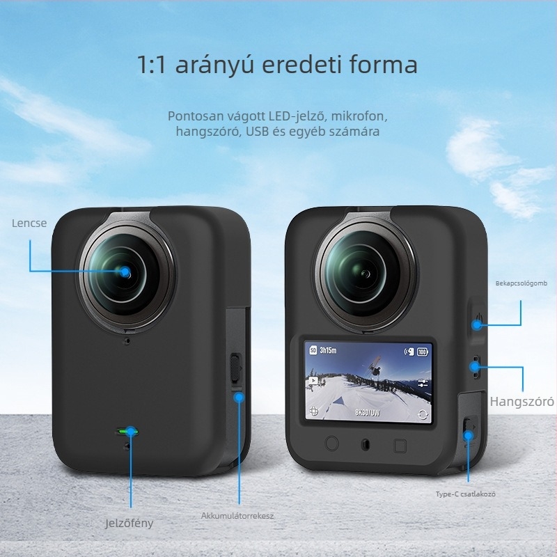 DJI Osmo 360-hoz illő szilikon védőhüvely objektívvédővel – ütésálló, kopásálló, karcolásálló