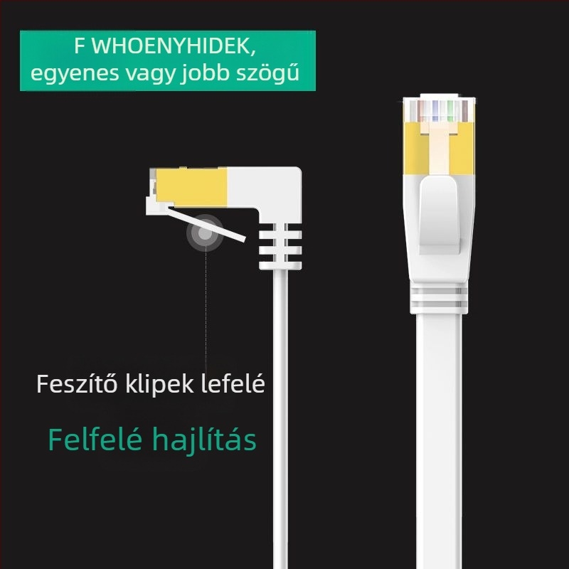 Cat6 lapos Ethernet-kábel 90°-os csuklóval, réz vezetők, gigabites gyorsaság