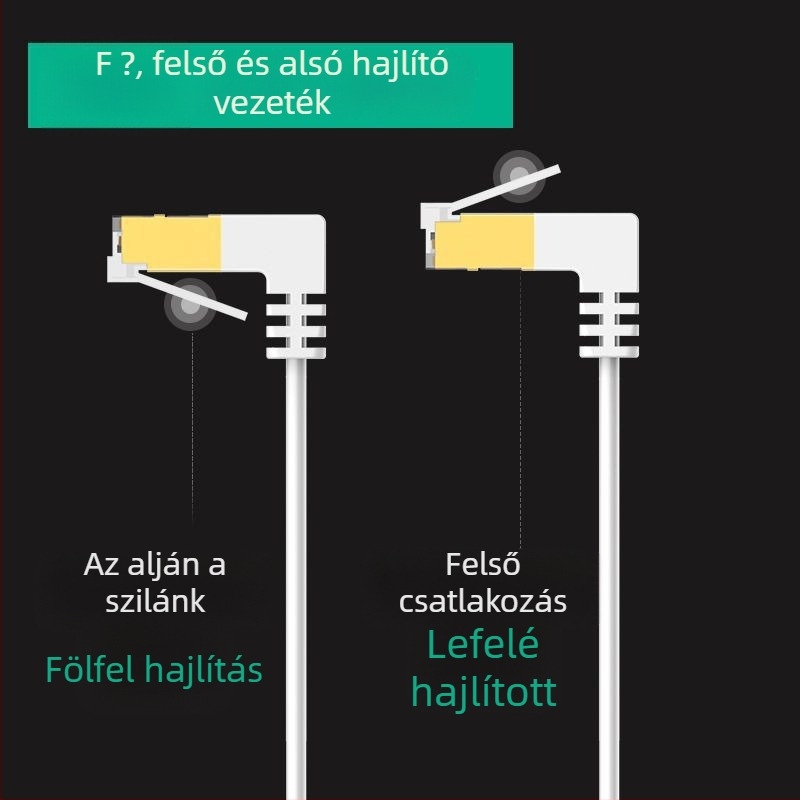 Cat6 lapos Ethernet-kábel 90°-os csuklóval, réz vezetők, gigabites gyorsaság