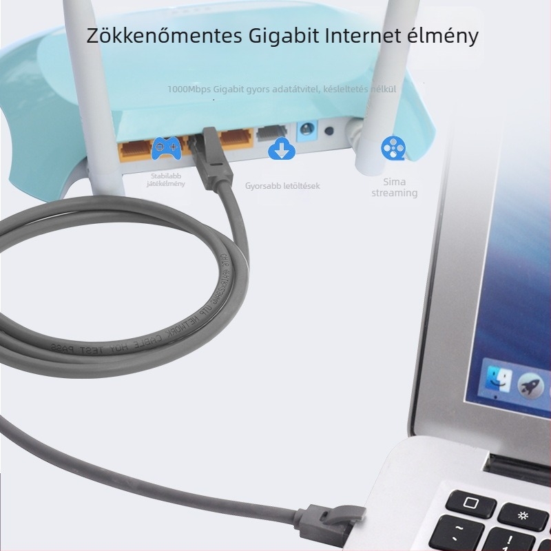 Cat6 Ethernet-kábel, RJ45, oxigénmentes réz, OD6.0, Routerkapcsolat
