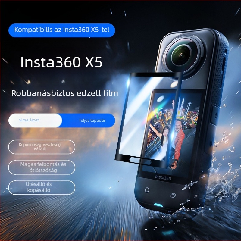 Insta360 ONE X5 edzett üveg képernyővédő, 1:1 méretarány, teljes képernyő lefedés, logó nélkül