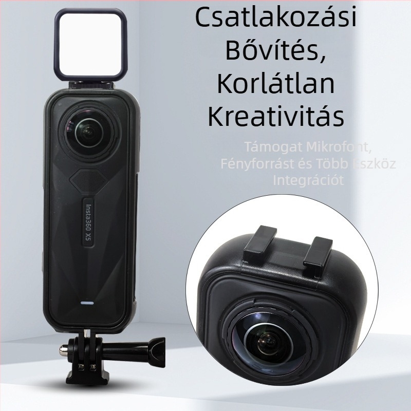 Insta360 X5 bővítő keret védőház horizontális/vertikális felvételhez, karcolások és esés elleni védelem (ABS; keret + adapter + csavaros rúd; Kompatibilis modell: Insta360 X5)