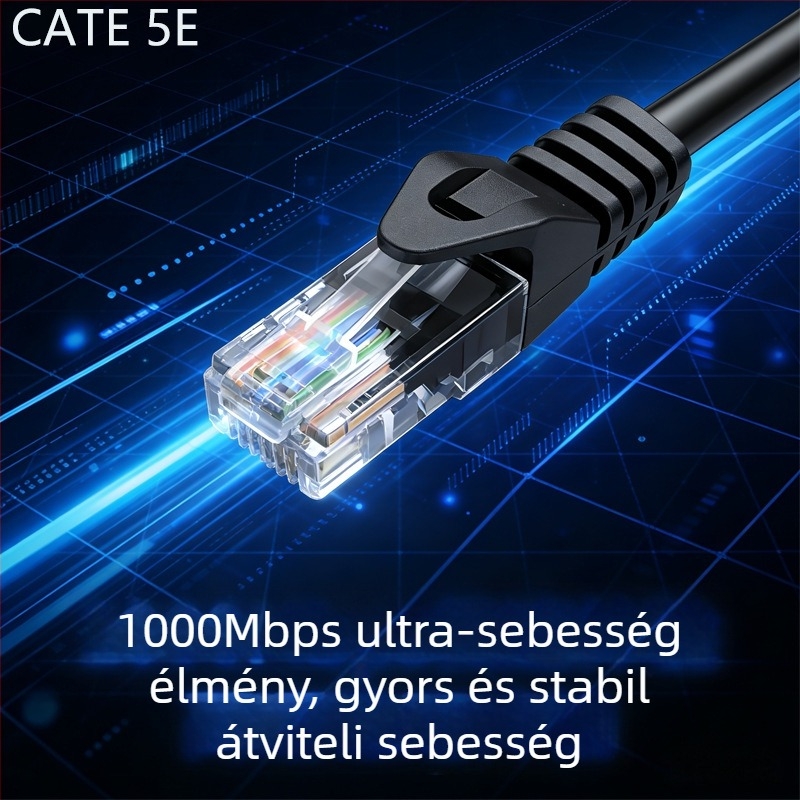 CAT6 Ethernet-kábel - Gigabites 1000 Mbps, laptop/router/PC-hez, otthoni/irodai hálózat, működési hőmérséklet -20°C–60°C