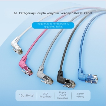 Wei Xun Cat6A rugalmas Ethernet-kábel 360°-os forgatható dupla könyökkel RJ-45, Gigabites otthoni számítógépekhez és switchekhez