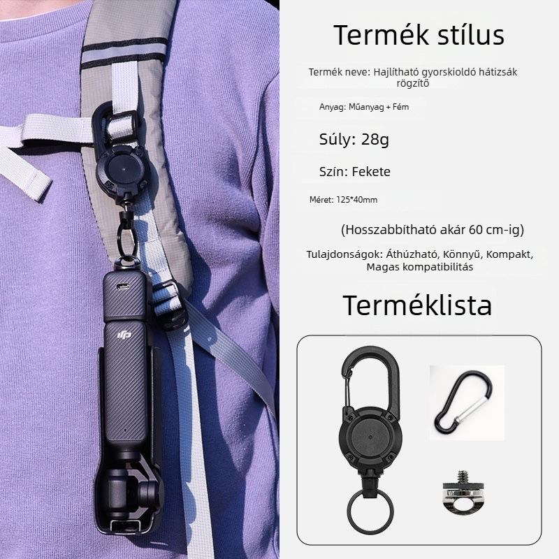 Kinyújtható hátizsák-zár DJI Pocket 3-hoz – BB01, kompatibil a DJI OSMO Pocket 3-mal; Anyag: műanyag + fém; Termékkód: B/B001 (BB01 • Kompatibilis a DJI OSMO Pocket 3-mal • Anyag: műanyag + fém • B/B001)