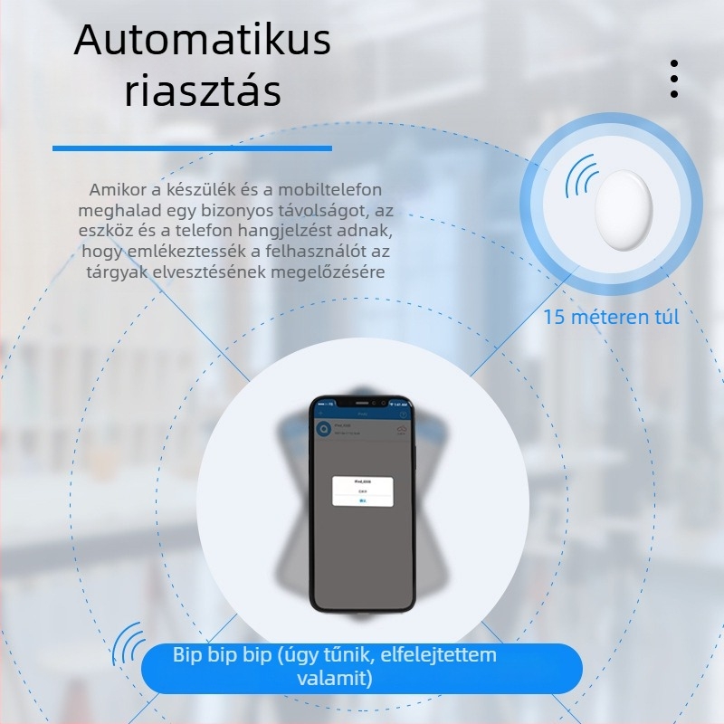 Okos Bluetooth tracker kulcsokhoz, pénztárcához és telefonhoz – AK-30, 30 m hatótáv, Android és iOS kompatibilitás, 210 mAh akkumulátor