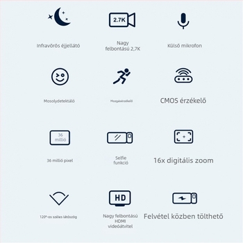 HD digitális kamera CMOS-szenzorral, 2.7K videó, 3,0 hüvelykes érintőképernyő, éjszakai felvétel, elektronikus képstabilizálás