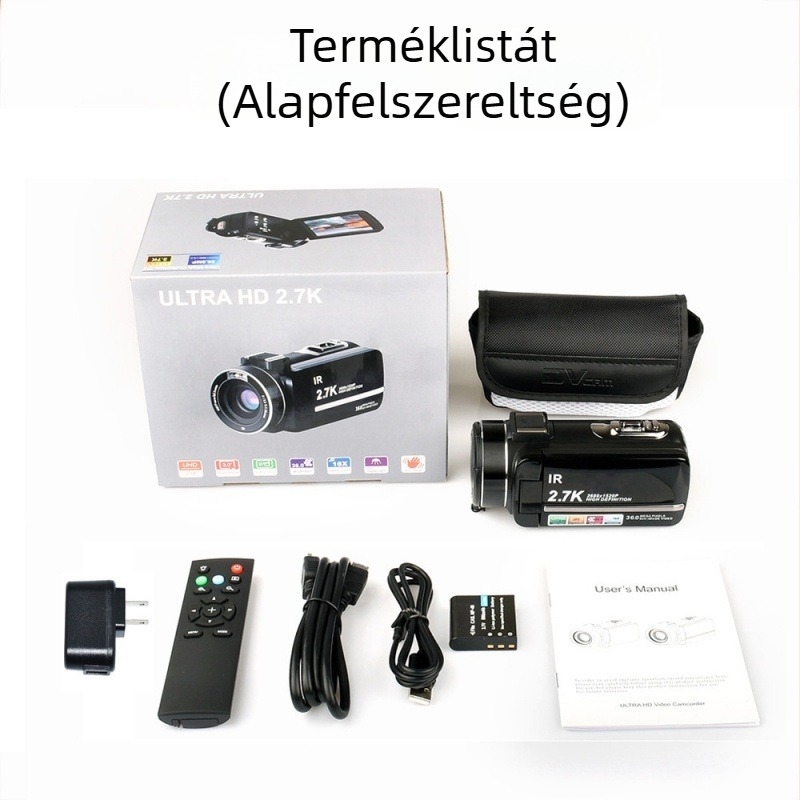 HD digitális kamera CMOS-szenzorral, 2.7K videó, 3,0 hüvelykes érintőképernyő, éjszakai felvétel, elektronikus képstabilizálás