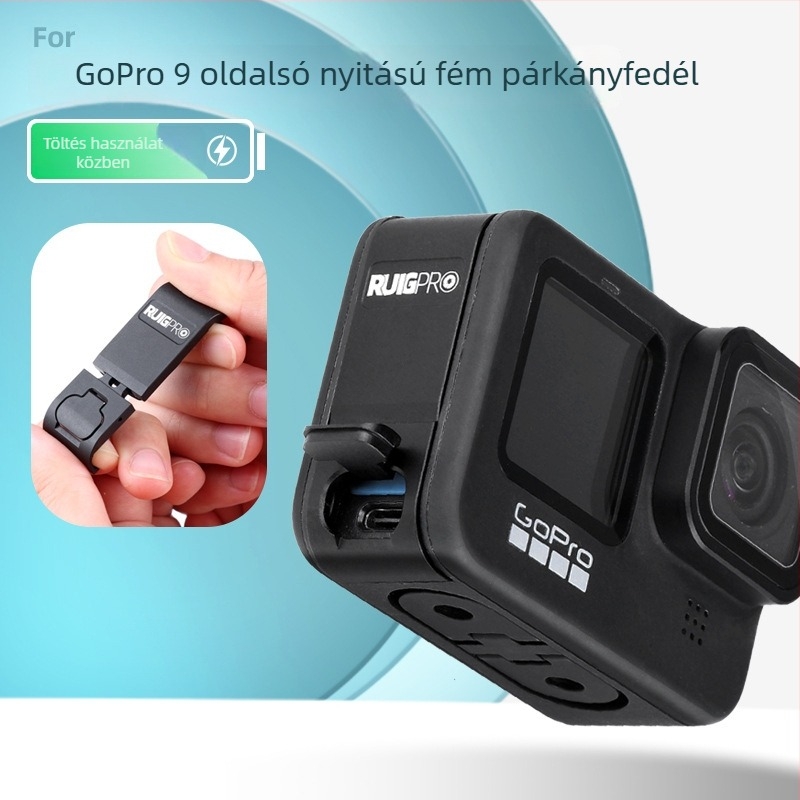 GoPro 12/11/10/9 fém oldalsó akkumulátorfedél töltési oldal nyitással és hűtőventilációval