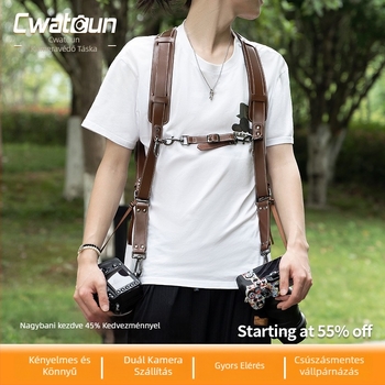 Kétkamerás bőrvállpánt fényképezőgéphez, állítható hosszúságú, modell H90, kompatibilis több fényképezőgép-modellel