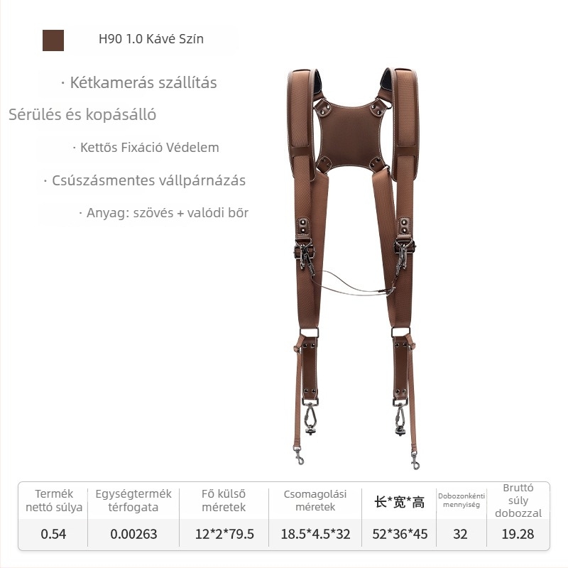 Kétkamerás bőrvállpánt fényképezőgéphez, állítható hosszúságú, modell H90, kompatibilis több fényképezőgép-modellel