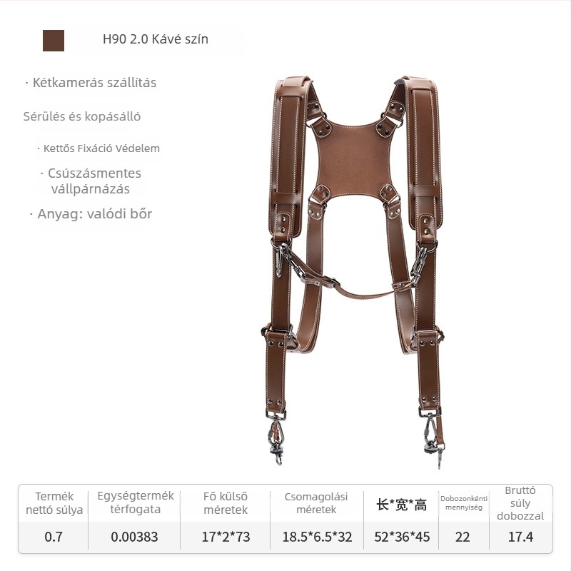 Kétkamerás bőrvállpánt fényképezőgéphez, állítható hosszúságú, modell H90, kompatibilis több fényképezőgép-modellel