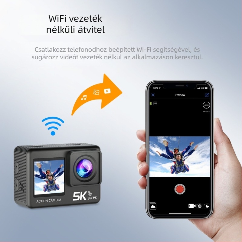 5K érintéses kettős kijelzős sportkamera | WiFi távirányító | Modell H26TP, 2400W pixel, TF-kártya, 60 perc akkumulátor