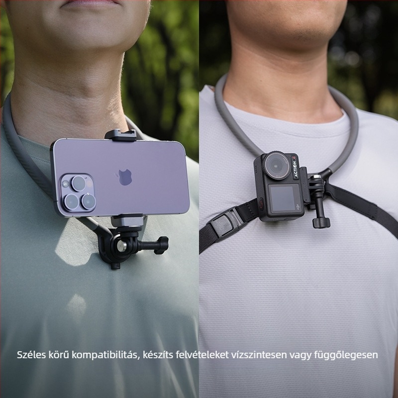 CapLock nyakrögzítő akciókamerához – első személy nézet, univerzális, modell P-GM-389, anyagok: szilikon, rozsdamentes acél, alumínium, PC-PBT