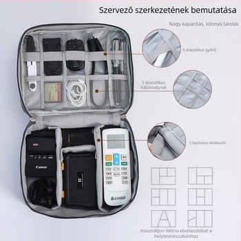 Kábelszervező táska - kézitáska stílusú Oxford anyag, sokoldalú utazási tok kábelek, töltők, külső HDD és fülhallgatók számára