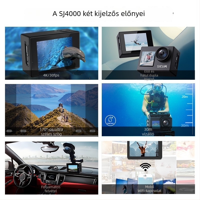 SJCAM SJ4000 AIR akciókamera, 12 MP felbontás, TF tár, LCD 2.0, 90 perc üzemidő