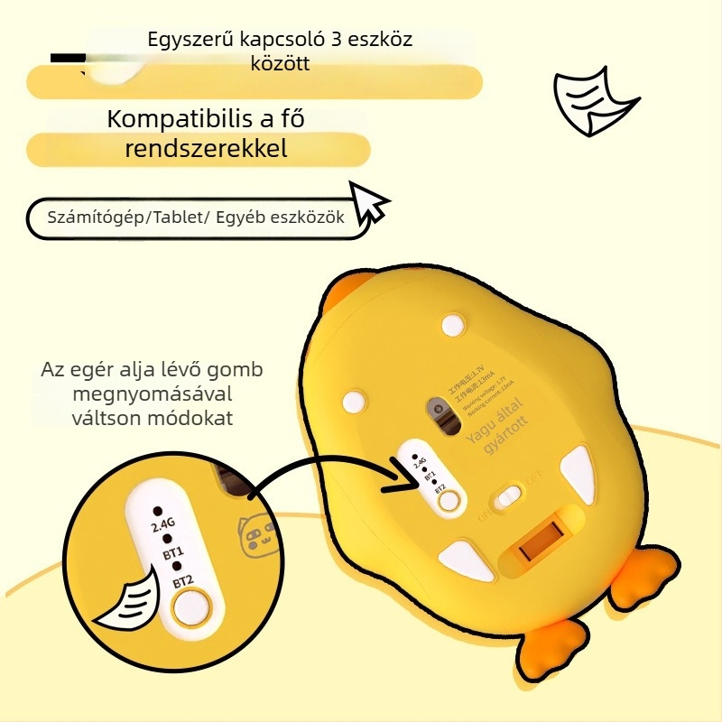 Dake duck vezeték nélküli, csendes egér, Bluetooth kettős mód, újratölthető