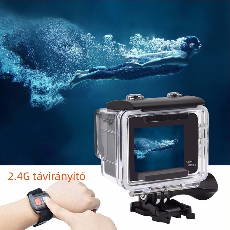 4K érintéses kettős kijelzős akciókamera, WiFi távirányítóval, kültéri vízálló, széles látószögű objektív