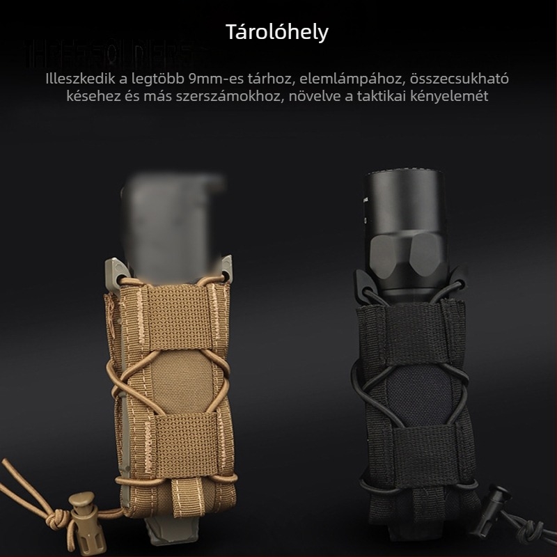 Nylon taktikai deréktáska, MOLLE-kompatibilis, elasztikus 9 mm funkcióval, zseblámpa és szerszám tároló, sportos deréktáska