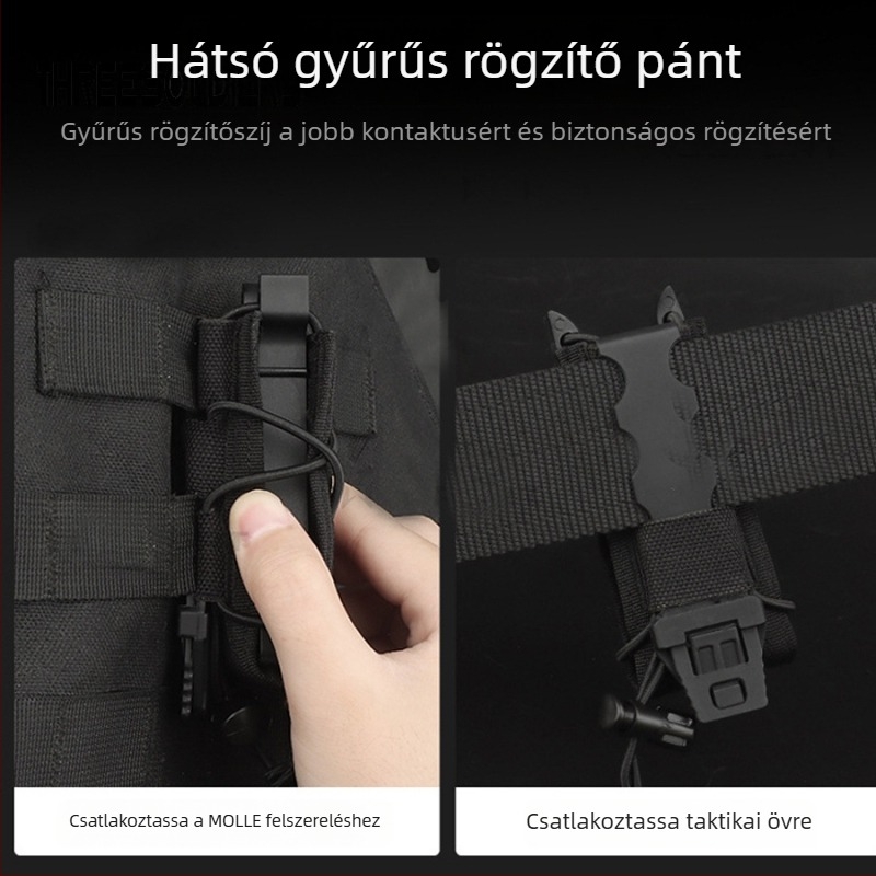 Nylon taktikai deréktáska, MOLLE-kompatibilis, elasztikus 9 mm funkcióval, zseblámpa és szerszám tároló, sportos deréktáska