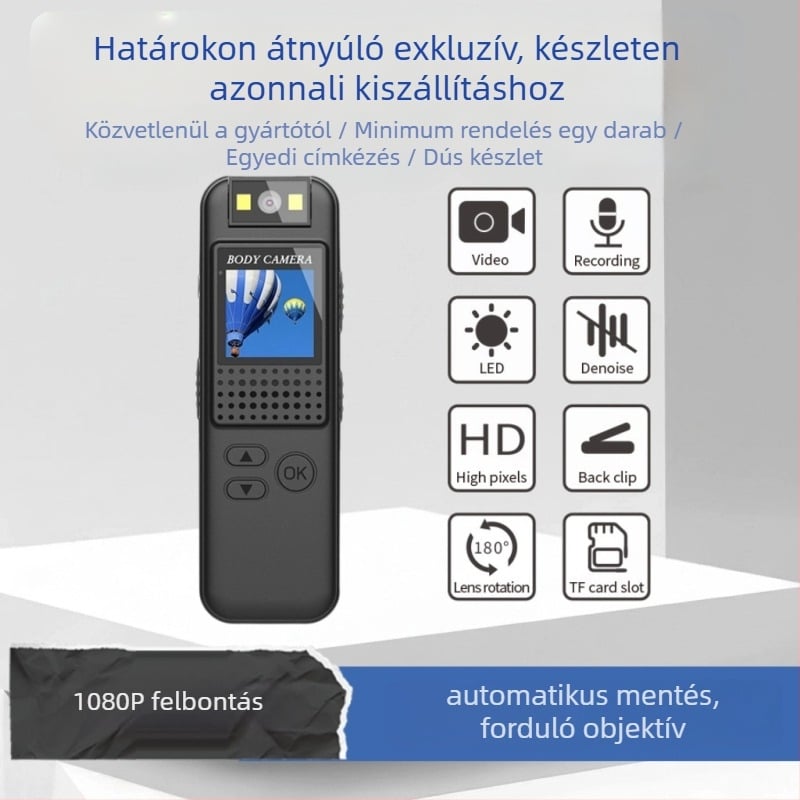 CS08 Clip-On konferenciás regisztrátor, 1 MP felbontás, TF tárhely, 4 órás akkumulátor, egykamerás