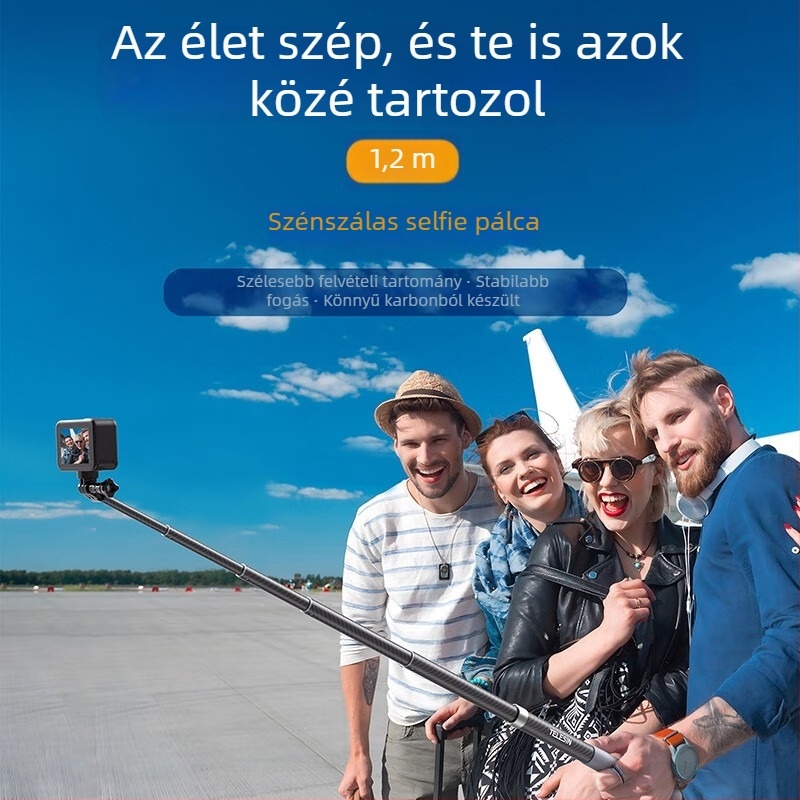 GoPro és Insta360 kompatibil Selfie Stick – Kézi monopod akciókamerahoz, Bluetooth nélkül