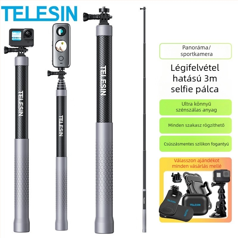 GoPro és Insta360 kompatibil Selfie Stick – Kézi monopod akciókamerahoz, Bluetooth nélkül
