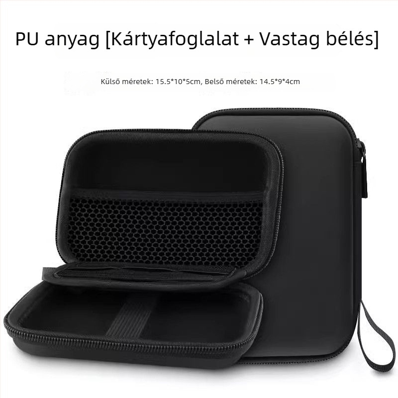 Kemény tokozású tároló tok hordozható merevlemezhez és digitális kiegészítőkhöz; ütésálló, leesésálló, kényelmes