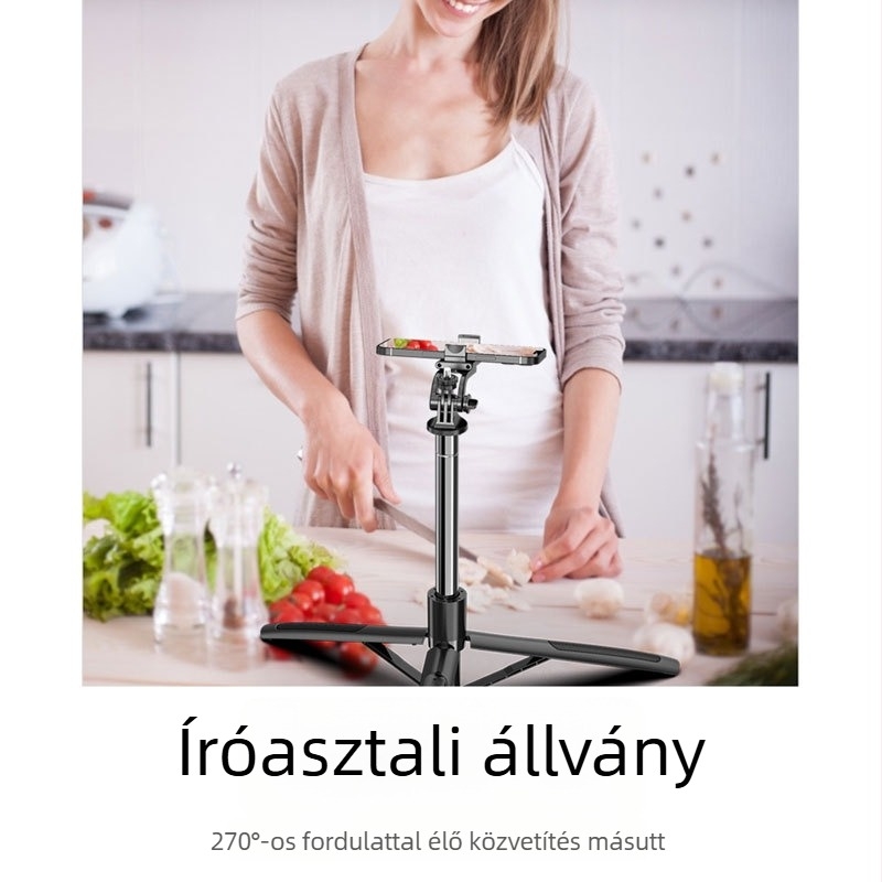 Kindallon Q05 Bluetooth selfie stick kinyitható LED világítással és padlón álló háromlábú állvánnyal élő közvetítéshez