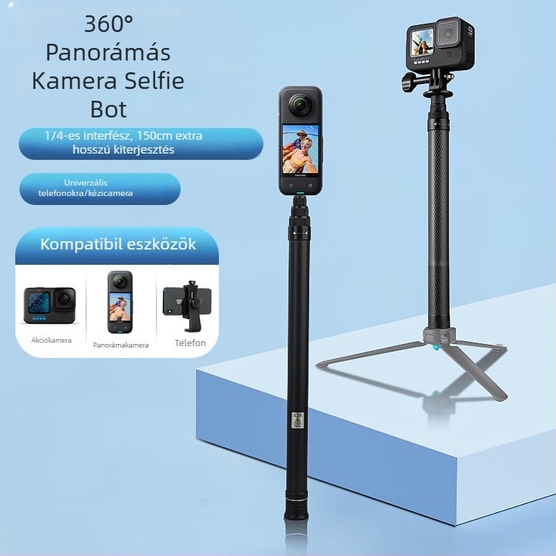 Insta360 One X2/X3 és GoPro karbon szelfi pálca — teleszkópos, 4 szakasz, max terhelés 2 kg alatt