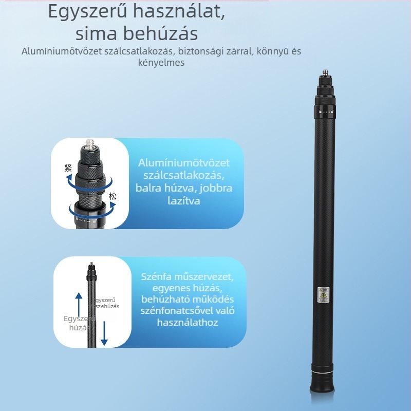Insta360 One X2/X3 és GoPro karbon szelfi pálca — teleszkópos, 4 szakasz, max terhelés 2 kg alatt
