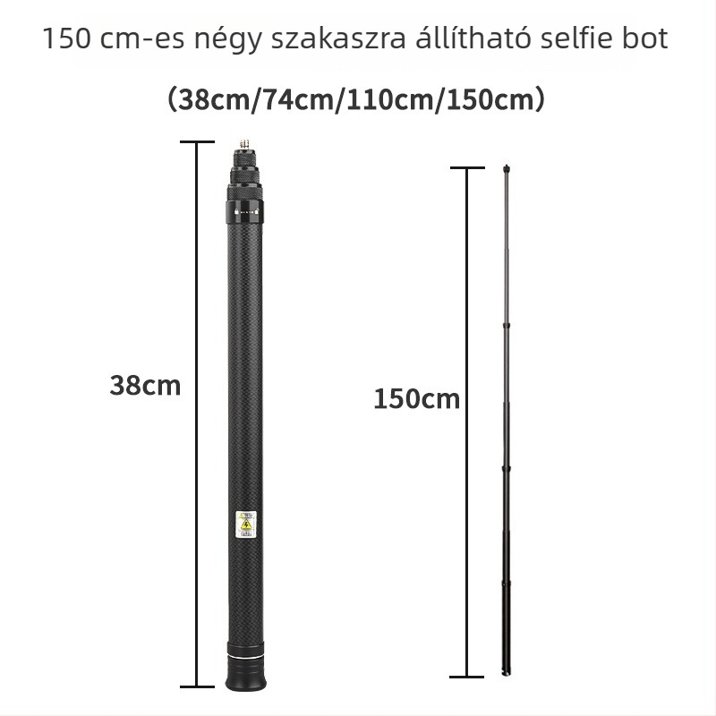 Insta360 One X2/X3 és GoPro karbon szelfi pálca — teleszkópos, 4 szakasz, max terhelés 2 kg alatt
