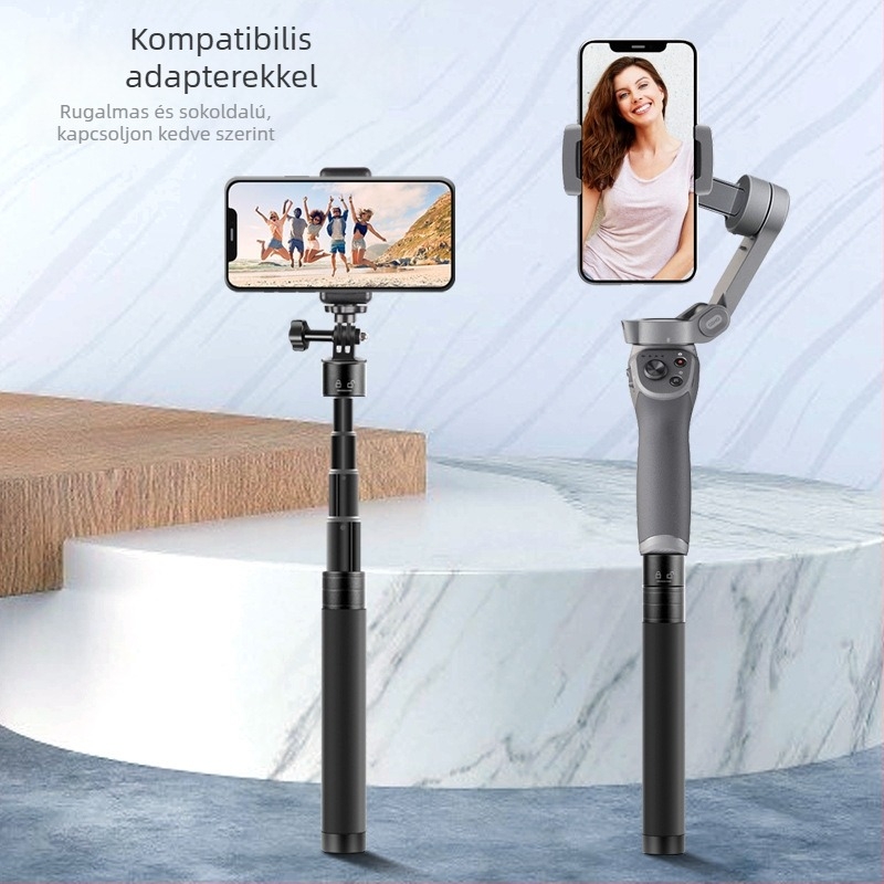 Selfie bot sportkamerákhoz és okostelefonokhoz, alumínium ötvözet, modell BP-100, állítható hossz, kompatibil stabilizátorokkal és világítással